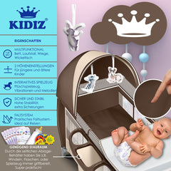 KIDIZ® Campingbedje Reisbedje Reiswieg Babybedje 3 in 1 Combi Set Ledikant met Verschoningsmatje Klamboe Kinderbox Baby vanaf de geboorte tot 15 kg Luchtige zijwanden met zijingang Opvouwbare Draagtas - Bruin