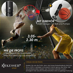 KESSER® Basketbalpaal - Basketbalstandaard - Verstelbaar - 230cm-305cm - Zwart
