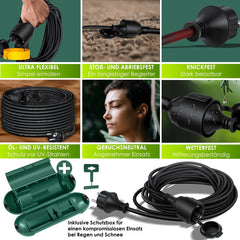 KESSER® Verlengkabel 40 meter voor binnen en buiten IP44 - Zwart •