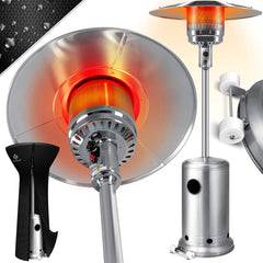 KESSER® Gas Terrasverwarmer 14kW Gaskachel - mobiele Kachel Verwarming met Gas Heater Terras Verwarmer inclusief beschermhoes butaan- of propaan Gasflessen tot 11 kg - Zilver (Roestvrij Staal) •