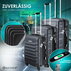 KESSER® Reiskofferset - 3-delig - ABS- Kofferset - Antraciet