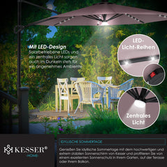 KESSER® SUN Zweefparasol XL Ø330 cm met LED Solar Verlichting - Parasol Inclusief Beschermhoes 360° Draaibaar UV50+ Tuinparasol Zonne-energie - Taupe