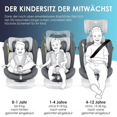 KIDIZ® Autostoeltje Isofix - 360° draaibaar - Antraciet