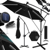 KESSER® Zweefparasol met LED Solar Verlichting en voet 350cm x 350cm - Parasol 360° Draaibaar Incl. Beschermhoes Tuinparasol