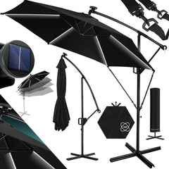 KESSER® Zweefparasol met LED Solar Verlichting en voet 350cm x 350cm - Parasol 360° Draaibaar Incl. Beschermhoes Tuinparasol