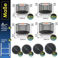 KESSER® Trampoline 305 cm - Veiligheidsnet en Ladder - tot 150 kg belasting - Oranje
