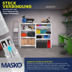 MASKO® Opbergrek - Stellingkasten - Set van 2 - Tot 1400kg - Zilver •