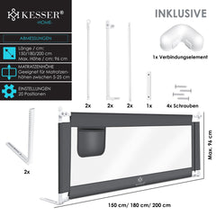 Bedhekje - 200 cm - Bedrand - Bedrail - Bedrek - Donkergrijs - KESSER®