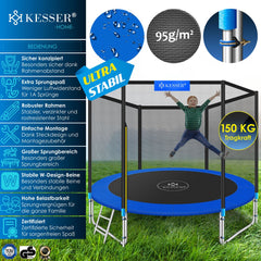 Trampoline - 427 cm - Veiligheidsnet en Ladder - tot 150 kg belasting - Blauw - KESSER®