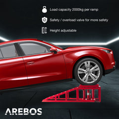 AREBOS Oprijbokken Auto 2000 kg - Oprijbok - Oprijplaat Auto - Oprijplaat Ramp - Oprijplaat - Oprijbrug Auto - Met Hydraulische Krik