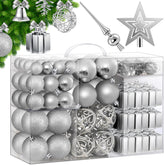 KESSER® Kerstballen plastic 102-delige Kerstversiering Set - Kerstboomversiering Kerstboom Decoratie - Zilver