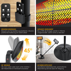 KESSER® Infrarood Kachel Elektrische Verwarming - Sfeerhaard voor Binnen en Buiten - Sfeervolle Terrasverwarmer met Afstandsbediening Electrische Verwarmer Staande Heater - Zwart