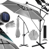 KESSER® Zweefparasol met voet - LED - Ø3m - 360° Draaibaar - Lichtgrijs