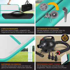 KESSER® Gymnastiekmat Opblaasbare Airtrack Fitnessmat|Yogamat,Tumblingmatten,Trainingsmat,Sportmat |Sporten & Spelen|Buiten & Binnen|incl. Draagtas & Electr. Luchtpomp - Mintgroen / 2M