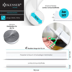 KESSER® Tochtstrip set van 3 - Tochtstopper kan op maat worden gesneden Tochtband tot 95 cm Geschikt voor alle deuren Tochtrol afwasbaar Tochthond tochtwering bescherming tegen geluid en tocht - Wit