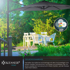 KESSER® Zweefparasol met voet - Ø3,3m - 360° Draaibaar - Antraciet