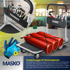 MASKO® Plateauwagen - Tot 300kg - Transportkar - Transportwagen - Zwart