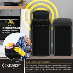 KESSER® Sensor RVS prullenbak - 52L - Softclose deksel - Zwart (U)