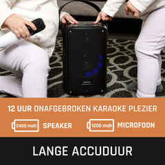 Lenco BTC-060BK - Draadloze Bluetooth Speaker 20W - Karaokeset met Microfoon en LED-verlichting - Zwart •