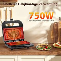Tosti apparaat - Tosti ijzer - Sandwich maker - 750W - RVS - Aigostar