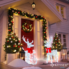 KESSER® Kerstverlichting 240 LED´s 2x Rendier met Slee - lichtslang met timer voor buiten en binnen - LED Lampjes Kerstversiering kerstdecoratie - Wit (Wit LED´s)