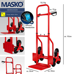 Masko® Steekwagen - Opvouwbaar - Transportwagen - Trappenklimmer - Rood