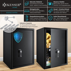 KESSER® Kluis met sleutelslot - 50x35x31cm - Zwart