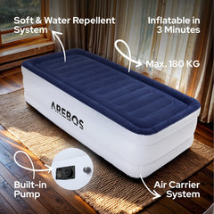 AREBOS Luchtbed - Luchtbed 1 persoons - Luchtbed met ingebouwde pomp - Incl. Draagtas en Reparatiekit - 203 × 95 × 51 cm