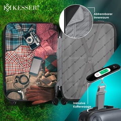 KESSER® 1x Koffer Incl. Bagageweger + Bagagelabel - Reiskoffer met 4 Wielen en Cijferslot, ABS Hardcase, Telescopisch handvat Trolley Bagagerolkoffer- 75cm - 120L, Zwart