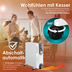 KESSER® Oliegevulde Radiator - 2500W Elektrische Kachel - Wit