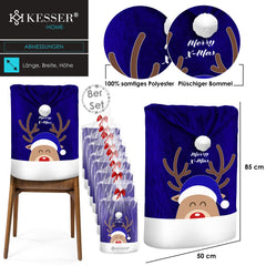 KESSER® Stoelhoes voor Kerst - Premium Hoes voor eetkamer stoelen Kerstdecoratie Stoelbekleding vor Kerstmis en Feestelijke Kerstversiering - Blauw-Wit, De Kerstman, Set van 2