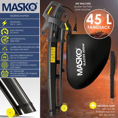 MASKO 3in1 Bladblazer - Bladzuiger 3000W - 45L opvangzak - Antraciet / Geel