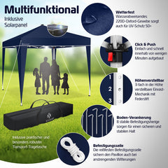 KESSER® Paviljoen 3x3m Tuinpaviljoen weerbestendig & Opvouwbaar met LED-verlichting op zonne-energie & UV-bescherming Inclusief transporttas & Afstandsbediening