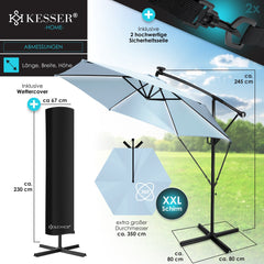 KESSER® Zweefparasol met LED Solar Verlichting en voet 350cm x 350cm - Parasol 360° Draaibaar Incl. Beschermhoes Tuinparasol Zonne-energie - Lichtgrijs Ø 3,5m