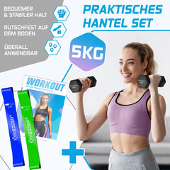 KESSER® Dumbells Set 2 Paren | Gewichten Set | verstelbare Dumbell Geschikt voor Krachttraining | Halterset met oefeningenboekje, 2x fitnessbanden, 2 x 5 kg - Zwart