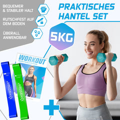 KESSER® Dumbells Set 2 Paren | Gewichten Set | verstelbare Dumbell Geschikt voor Krachttraining | Halterset met oefeningenboekje, 2x fitnessbanden, 2 x 5 kg - Benzine Blauw
