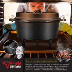 KESSER® Dutch Oven Set - 4,2L - Vuurpan - Stoofpan - Gietijzeren pan