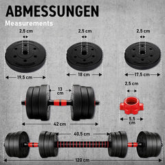 Dumbells set - Gewichten set - Halterset - Verstelbaar - 20 kg - Rood - RE:SPORT