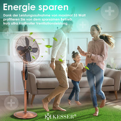 KESSER® Statiefventilator Metaal staande Ventilator met afstandsbediening APP Functie Wifi Timer - Oscillatiefunctie 80 graden 55W - 3 snelheidsniveaus In hoogte verstelbare stand - Koper