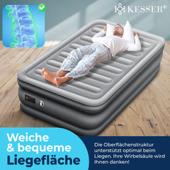 Luchtbed - 1 Persoons - Luchtmatras met pomp - Opblaasbed - Antraciet - KESSER®