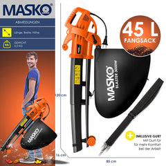 MASKO 3in1 Bladblazer - Bladzuiger 3000W - 45L opvangzak - Oranje