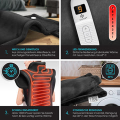 KESSER® Warmtekussen voor Rug, Nek en Schouders - Elektrische Verwarmingskussen met Afstandsbediening, Automatische Uitschakeling, 9 Warmte Standen, 89x65cm - Antraciet