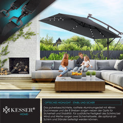 KESSER® Zweefparasol met voet - LED - Ø2.5m - 360° Draaibaar - Antraciet