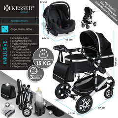 Kinderwagen 3 in 1 - Buggy - Wandelwagen - Kinderbuggy - Zilver - KESSER®
