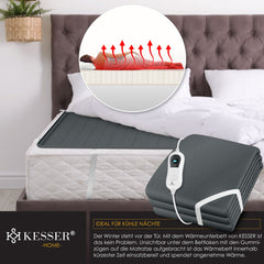 KESSER® Elektrische Onderdeken Warmtedeken met automatisch uitschakelende afstandsbediening | warmte deken met 3 temperatuurstanden | voor matrasverwarming | van zacht fleece - Antraciet zonder motief (150 cm x 80 cm)
