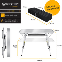 KESSER® Campingtafel inklapbare Tafel - Vouwtafel voor Buiten en Camping 90 x 53 cm - Zilver