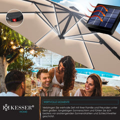 KESSER® SUN Zweefparasol XL Ø330 cm met LED Solar Verlichting - Parasol Inclusief Beschermhoes 360° Draaibaar UV50+ Tuinparasol Zonne-energie - Taupe