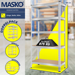 MASKO® Opbergrek - Stellingkasten - Set van 2 - Tot 875kg - Zilver •