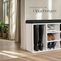 Schoenenbank - Met zitkussen - Schoenenrek - Schoenenkast - 103,5x48x30 cm - Zwart / Wit - Tectake®