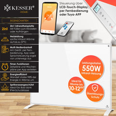 Infrarood verwarmingspaneel - Elektrische Kachel - 550W - Wit - KESSER®